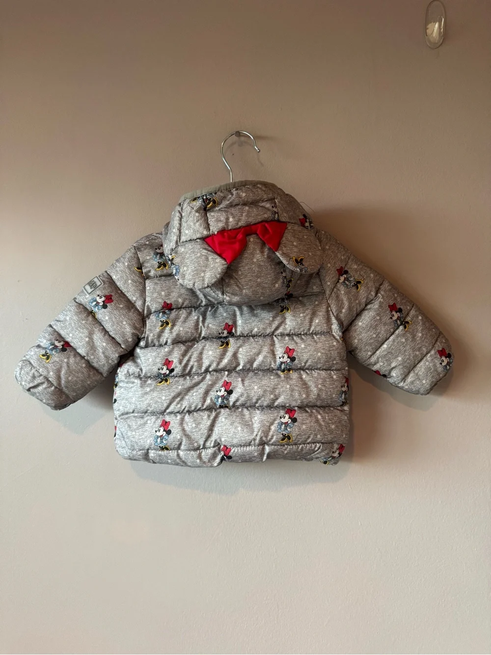 Baby Gap X Disney Baby Minnie Mouse Bow Hood Puffer Coat Jacket Size 6-12 months
